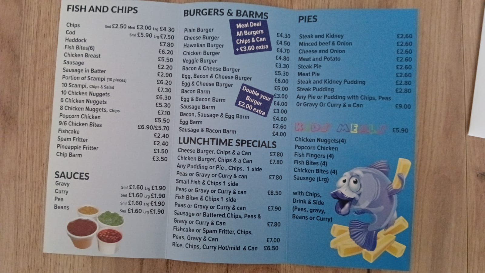 Inside of the original Goyt Fish Bar menu